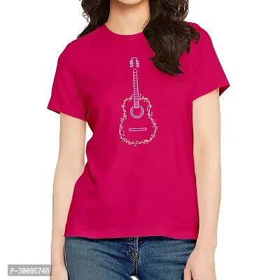 Elegant Pink Cotton Printed Tshirt For Women-thumb0