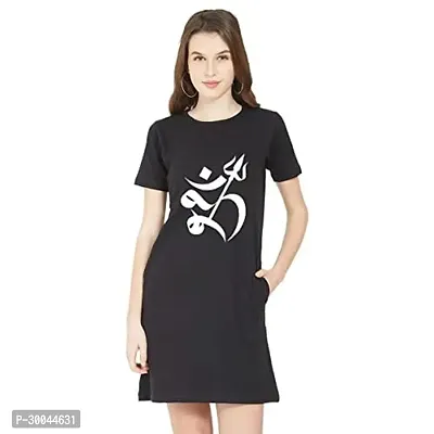 Stylish Black Cotton Blend Printed T-shirt Dress For Women