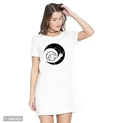 Stylish White Cotton Blend Printed T-shirt Dress For Women-thumb0