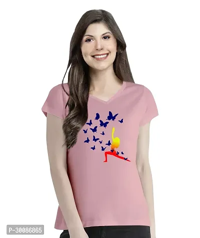 Elegant Pink Cotton Printed Tshirt For Women-thumb0