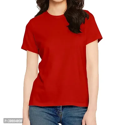 Elegant Red Cotton Solid Tshirt For Women-thumb0