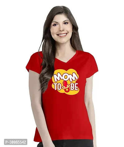 Elegant Red Cotton Printed Tshirt For Women-thumb0