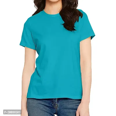 Elegant Blue Cotton Solid Tshirt For Women-thumb0