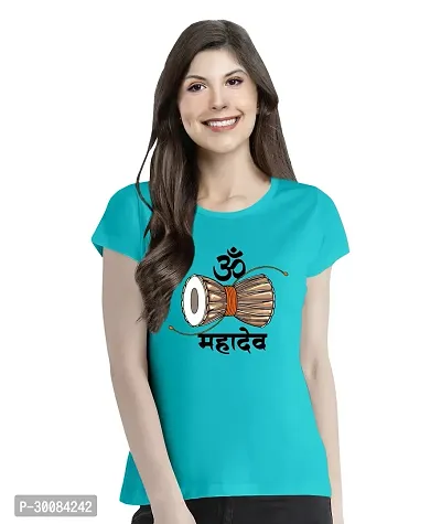 Elegant Blue Cotton Printed Tshirt For Women-thumb0