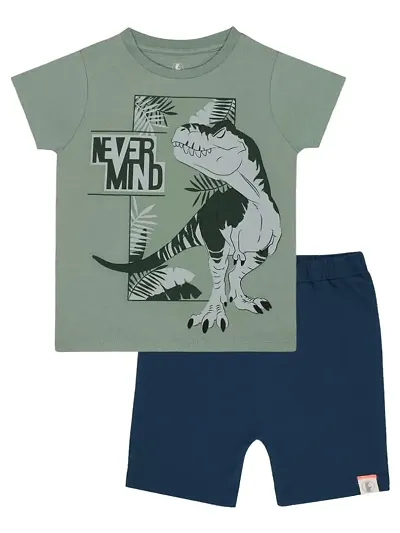 Elegant Cotton Blend Printed T-Shirt With Shorts For Baby Boys