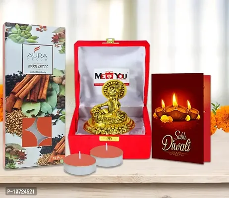 ME & YOU Diwali Krishna Figurine Gift Hamper|Diwali Gifts Combo| Idol Statue Diwali Gift |Gift Hamper with Krishna Statue, Diwali Greeting Card & Tealight Scented Warm Spices Fragrance Candle