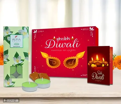 Midiron Diwali Chocolate Gift|Handmade Chocolates Combo Diwali Gift|Festive Diwali Hamper-Chocolate Box, Deepawali Greeting Card  Tealight Scented Jasmine Fragrance Candle-thumb0