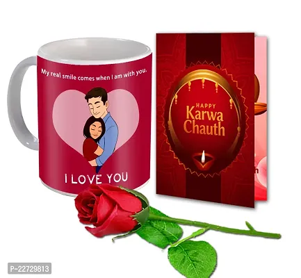 ME  YOU Karwachauth Gift Hamper for Love One, Wife, Girlfriend | Karwa Chauth Gifts Set, Gift Combo for Wife on Karwa Chauth with Coffee Mug, Artificial Rose and Greeting Card