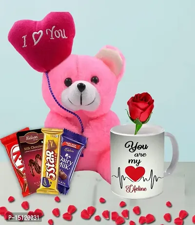 Midiron Gift for Valentines Day |Anniversary Hamper Gift for Wife/Girlfriend/Boyfriend/Husband |Romantic Gifts-Chocolate Bars, Soft Teddy, Printed Mug  Artificial Rose