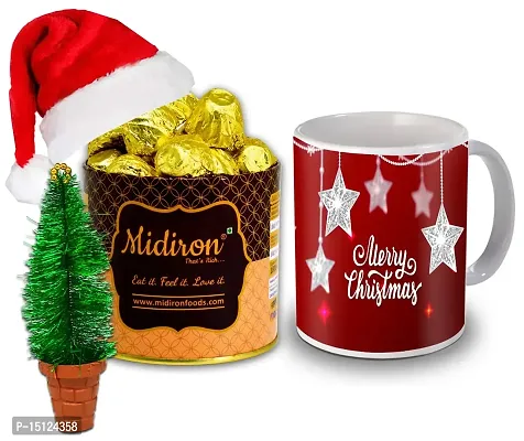 Midiron Lovely Gift Combo for Christams, New Year|Baeutiful Gift Combo for Chirstmas|Handmade Chocolate Tin,Santa Cap,Xmas Tree with Printed Coffee Mug for Friends  Relative