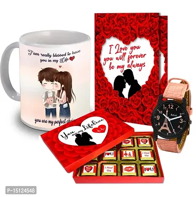 Midiron Love Combo Gift for Anniversary| Romantic Gift for Girlfriend/Boyfriend| Valentines Combo with Handmade Chocolate Box, Printed Ceramic Coffee Mug  Love Greeting Card