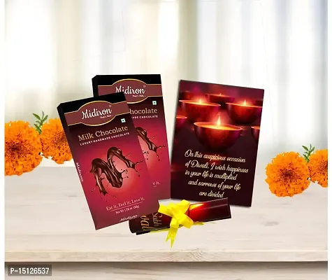 Midiron Handmade Chocolate Bar Gift Hamper For Diwali | Diwali Gift Combo | Festive Hamper Gift| Deepawali Gift Pack - Chocolate Bar With Shubh Deepawali Letter Card-thumb0