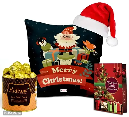 Midiron Christmas Chocolate Box|Chocolate Gifts For Christmas  New Year|Festival Gifts Box|Christmas Chocolate Box|Handmade Chocolate Tin Box,Santa Cap,Greeting Card  Printed Cushion