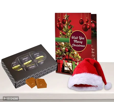 Midiron Gift Hamper for Christmas |Christmas  New Year Gift Combo|Christmas Chocolates Gift | Festive Hamper for New Year with Handmade Chocolates, Santa Claus Cap with X-mas Greeting Card