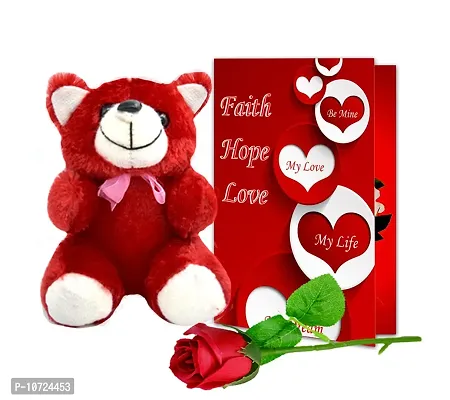ME & YOU Beautiful Romantic Gift For Wife/Girlfriend/Husband | Anniversary, Birthday Romantic Gifts For Lover With Soft Red Teddy, Greeting Card &Rose | Romantic Gift Hamper (Pack of 3)-thumb0