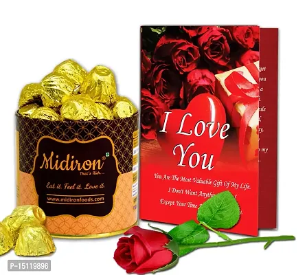 Midiron Chocolate Gifts for Girlfriend |Anniversary Combo Gift for Wife/Husband | Love Combo Gift |Romantic Valentines Day Gift with Chocolate Tin Box, Artificial Red Rose  Love Card