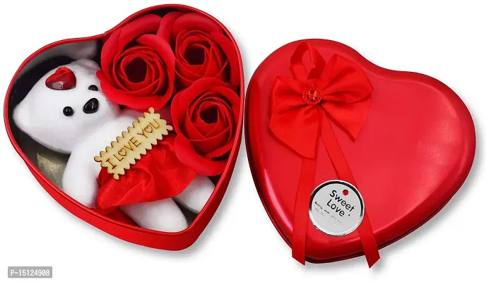 Midiron Lovely Gift For Wife/Women/ Girlfriend |Valentine Day Gift | Romantic Gift With Chocolate Bars, Red Heart Shape Tin Box with Small Teddy  Love Greeting Card | Romatic Love Gifts-thumb4