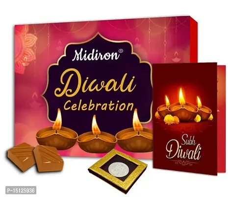 Midiron Diwali Silver Coin Gift Hamper| Lovely Chocolate Combo Diwali Gift| Special Diwali Hamper Pack with Chocolate Box, Subh Deepawali Greeting Card  Silver Coin