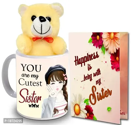 ME & YOU Gift for Sister | Return Rakhi Gift for Sister | Anniversary Gift for Sister | Birthday Gift for Sister | Cream Teddy Gift for Sister ( Ceremic - 325ml ) IZ22DTSisterCDMUTC-102