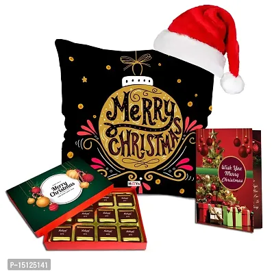 Midiron Lovely Gift Hamper for Christmas |Xmas Gift Combo|Christmas gift pack|Festive Hamper for New Year|Xmas Combo-Handmade Chocolate, Printed Cushion, Santa Cap  Greeting Card