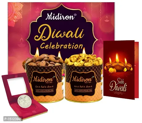 Midiron Diwali Chocolate Gift| Silver Coin Combo Diwali Gift| Special Diwali Hamper Pack with Chocolate Box, Subh Deepawali Greeting Card, Coin  Dry Fruits