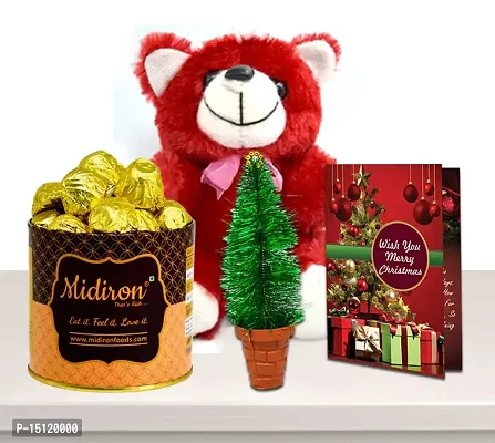 Midiron Christmas  New Year Gift|Christmas Chocolate Gift|X-mas Gift Combo|Chirstmas Gift Hamper with Chocolates Tin, Xmas Tree, Red Teddy  Xmas Greeting Card