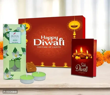 Midiron Diwali Chocolate Gift|Handmade Chocolates Combo Diwali Gift|Festive Diwali Hamper-Chocolate Box, Deepawali Greeting Card  Tealight Scented Jasmine Fragrance Candle