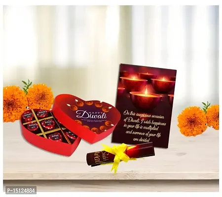 Midiron Lovely Diwali Gift Combo|Handmade Heart Chocolates Combo Diwali Gift|Premium Diwali Hamper Pack-Heart Chocolate Box With Shubh Deepawali Letter Card