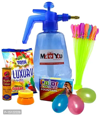 ME  YOU Herbal Colors| Water Pump |Magic Balloon| Water Balloon Pack| Kesari Chandan Tika| Color Fountain (Pack of 7) Multicolor IZ22HoliPumpMB1CF1GP1WC1GT1-01