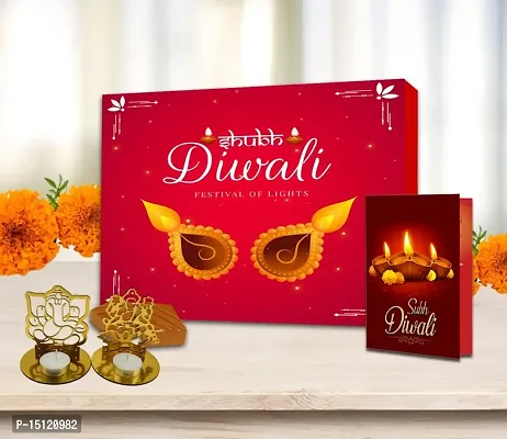 Midiron Lovely Diwali Gift Combo|Handmade Chocolates Combo Diwali Gift|Premium Diwali Hamper Pack-Chocolate Box, Greeting Card, Tealight Laxmi Ganesh Shadow Diya