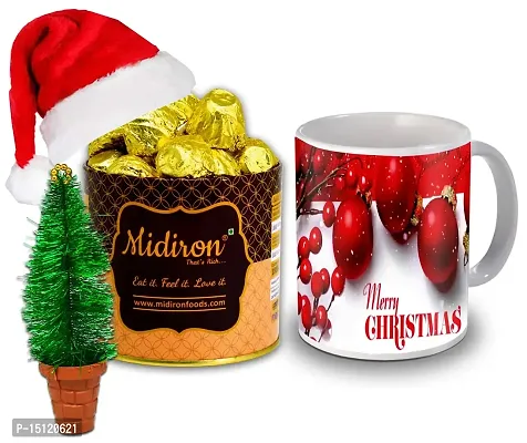 Midiron Christmas Gift Hamper|Christmas  New Year Chocolate Box|Chocolate Festival Gifts|Handmade Chocolate Tin Box,Santa Cap,Xmas Tree with Printed Coffee Mug