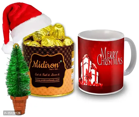 Midiron Christmas Chocolate Gift|Christmas Gift Combo|Christmas  New Yaer Gift Pack|Festival Combo with Handmade Chocolate Tin,Santa Cap,Xmas Tree with Printed Coffee Mug