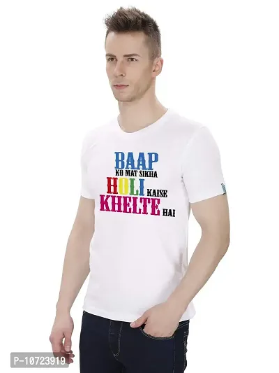 ME & YOU Men's Holi T-Shirt, Baap Ko Mat Sikha Holi Kese Khelte Hai Printed, Holi T-Shirt for Men's, Holi T-Shirts (Free Size)