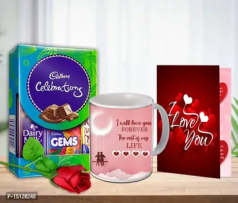 Midiron Romantic Gift Combo |Valentine Day Gift For Wife/Girlfriend/Boyfriend/Husband| Lovely Chocolate Love Combo with Artificial Rose, Love Greeting Card  Printed Ceremic Mug