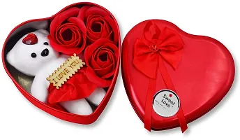 Midiron Romantic Gift For Wife/Women/ Girlfriend| Valentines Romantic Gift | Birthday Gifts With Chocolate Tin Box, Red Heart Tin Box with Small Teddy, artificial rose  Love Cheque Book-thumb2