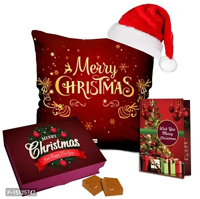 Midiron Lovely Gift Combo for Christams, New Year|Baeutiful Gift Combo for Chirstmas|Handmade Chocolate Box,Santa Cap,Greeting Card with Printed Cushionfor Friends  Relative