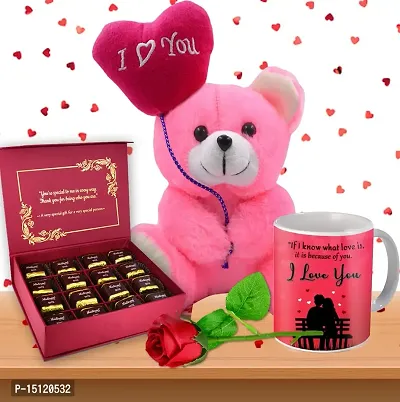 Midiron Lovely Gift for Girlfriend/Wife/Husband/Boyfriend |Anniversary Combo|Valentines Day Gift|Romantic Gift with-Handmade Chocolate Box, Teddy, Printed Mug  Artificial Rose