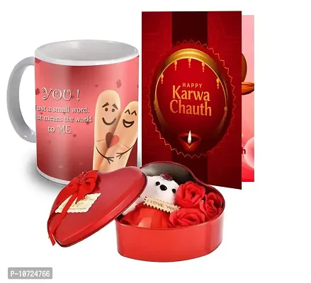 ME & YOU Karwa Chauth Present for Wife/Women/ Girlfriend | Karwachauth Gift Box with Artificial Rose & Teddy, Greeting Card, Printed Coffee Mug for Lovely Wife-thumb0