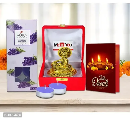 ME & YOU Diwali God Figurine Gift Hamper|Diwali Gifts Combo | Festive Hamper with Krishna Statue, Diwali Greeting Card & Tealight Scented Lavender Fragrance Candle