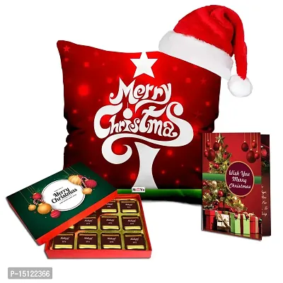 Midiron Chirstmas Gift Combo | Merry Christmas Gift Hamper | Festival Gifts with Handmade Chocolate, Printed Cushion, Santa Claus Cap  Greeting Card|New Year Gift Pack