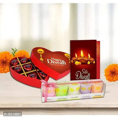 Midiron Beautiful Chocolate Gifts Hamper For Diwali |Diwali Combo Set | Handmade Heart Chocolate Gift Hamper with Chocolate Box, Subh Deepawali Card  Scented Pillar Fragrance Candle