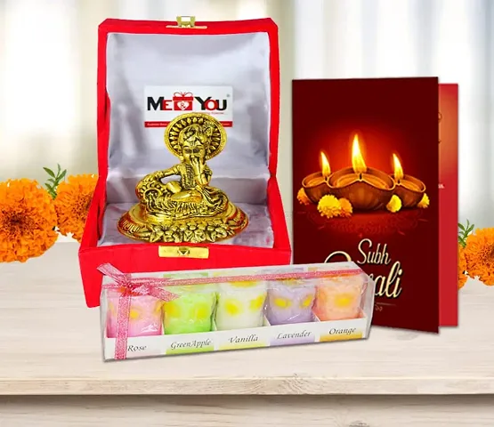 Midiron Diwali Scented Candle Gift Combo|Diwali Gift Hamper | Diwali Gifts with Greeting Card, Krishna (Laddo Gopal) Statue  Scented Wax Pillar Candles in Pack 5