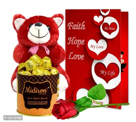 Midiron Love Gift Hamper |Chocolate Gifts |Romantic Gift for Girlfriend/Wife|Valentines Day Gift|Chocolate Tin Box, Red Teddy, Artificial Rose  Love Card | Romantic Gift Hamper