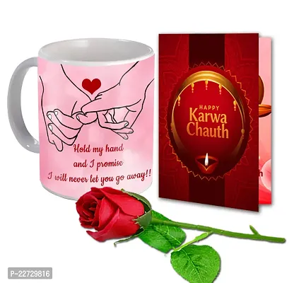 ME  YOU Happy Karwa Chauth Printed Mug with Greeting Card  Artificial Rose |  Gifts Combo Pack | Karwachauth Gift for Wife, Girlfriend, Love One |Gift for Karwachauth| Gift Hamper for Wife