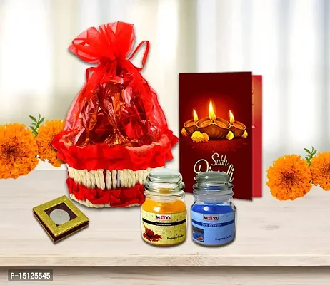 Midiron Diwali Chocolate Basket Presents| Lovely Basket Combo Gift| Special Diwali Hamper-Chocolates Basket, Greeting Card, Fragrance Candle Jar  Silver Coin