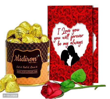 Midiron Gift for Valentines Day-Romantic Gift for Wife/Girlfriend/Boyfriend/Husband |Birthday  Anniversary Romantic Gift - Chocolate Tin Box, Artificial Red Rose  Love Greeting Card