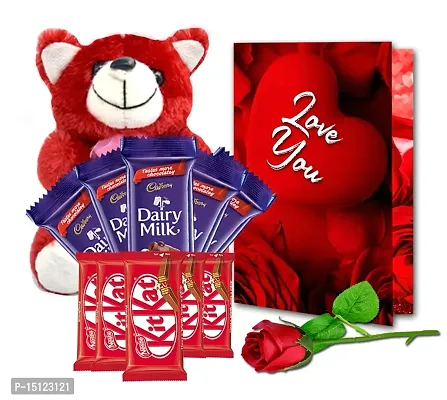 Midiron Chocolate Gift Hamper For Couple/Wife/Women/Girlfriend|Romantic Gift With Chocolate Bars, Soft Teddy, Artificial Rose  Love Greeting Card | Romantic Valentines Gift Hamper