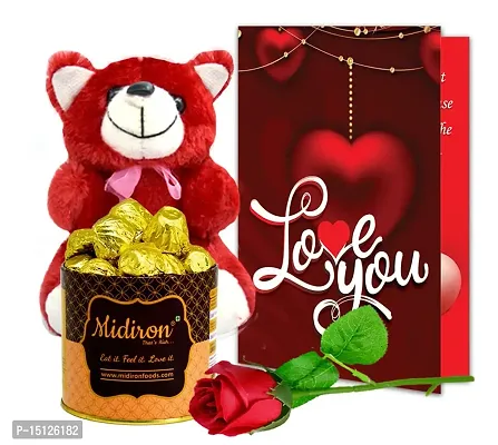 Midiron Chocolate Gifts for Girlfriend |Anniversary Combo Gift | Love Combo Gift |Romantic Valentines Chocolate Gifts with Red Teddy, Artificial Red Rose  Love Greeting Card