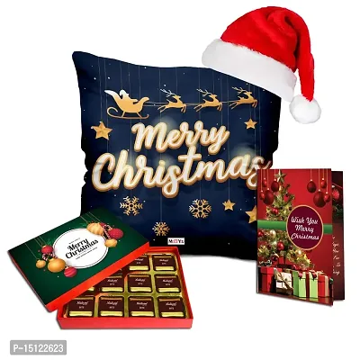 Midiron Christmas Gift Hamper|Merry Christmas Combo | Festival D?cor Item|Xmas Chocolate Box with Printed Cushion, Santa Claus Cap  Greeting Card|Christmas Gift Combo