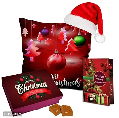 Midiron Lovely Gift Combo for Chirstmas|Xmas Party Hamper|Gift Combo for Christmas, New Year|Beautiful Xmas Gift Pack with Handmade Chocolate,Santa Cap,Greeting Card with Printed Cushion